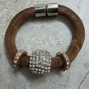 Elegant Gold Mesh Bracelet with Silver Accents